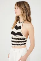 Women's Striped Crochet Sweater-Knit Halter Top