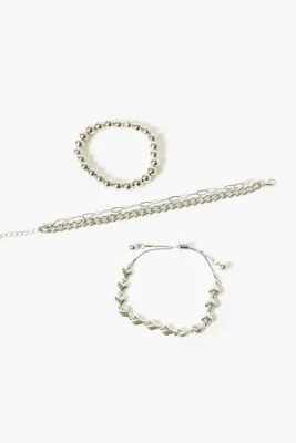 Women's Curb & Anchor Chain Bracelet Set in Silver