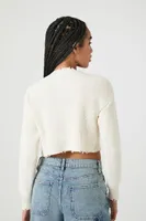 Women's Distressed Cropped Sweater in Cream Medium