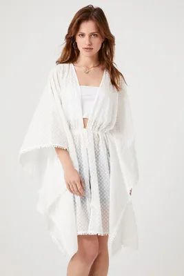 Women's Dotted Chiffon Kimono in White Medium