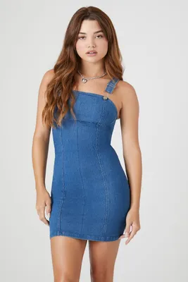 Women's Denim Square-Neck Bodycon Dress Medium