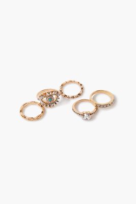 Women's Evil Eye Faux Gem Ring Set in Gold/Clear, 6