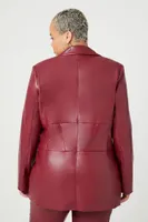 Women's Faux Leather Blazer in Red, 3X