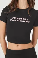 Women's Ribbed Knit Not Shy Cropped T-Shirt in Black/Pink Small