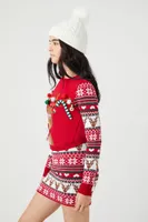 Women's Fair Isle Reindeer Holiday Sweater Dress