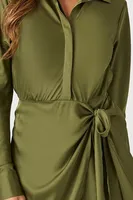 Women's Satin Mini Wrap Dress in Cypress , XS