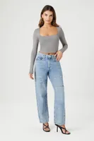 Women's Square-Neck Crop Top Dark Grey