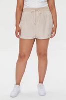 Women's Drawstring Paperbag Shorts in Khaki, 0X