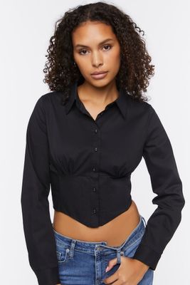 Women's Cropped Poplin Shirt Black