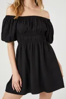 Women's Off-the-Shoulder Peasant Mini Dress in Black Small