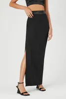 Women's Crepe Slit Maxi Skirt in Black Large