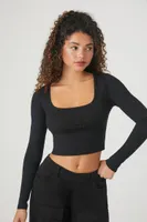 Women's Ribbed Knit Crop Top in Black, XL