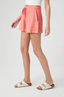 Women's Textured Drawstring Pull-On Shorts in Coral Large