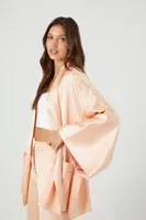 Women's Satin Open-Front Kimono in Peach Small