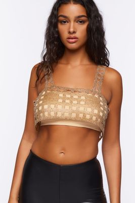 Women's Open-Back Chainmail Crop Top in Clear/Gold, S/M