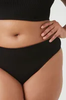 Women's Ribbed Cheeky Bikini Bottoms in Black, 0X