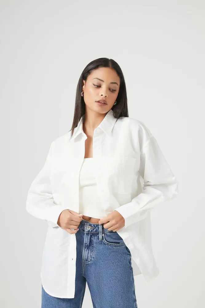 Women's Oversized Drop-Sleeve Shirt in White Medium