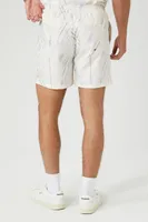 Men Abstract Print Drawstring Shorts in Cream, XL