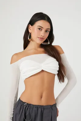Women's Off-the-Shoulder Crop Top in White, XL