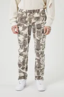 Men Distressed Camo Print Slim-Fit Jeans in Taupe, 38