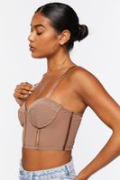 Women's Sheer Mesh Corset Crop Top in Dark Brown Large