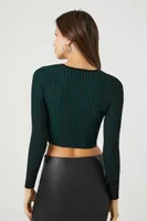 Women's Cutout Sweater-Knit Crop Top in Black/Emerald Small