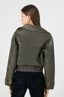 Women's Faux Leather Notched Moto Jacket in Grey Small