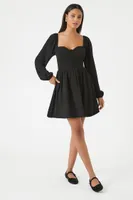 Women's Sweetheart Peasant-Sleeve Mini Dress in Black Small