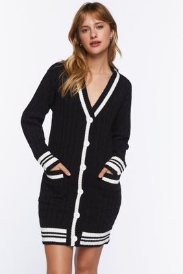 Women's Varsity-Striped Sweater Mini Dress in Black/White Small