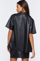 Women's Faux Leather Shirt & Mini Skirt Set in Black Medium