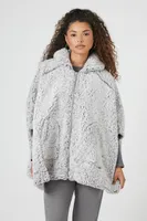 Women's Faux Shearling Hooded Poncho in Grey/Ivory Medium