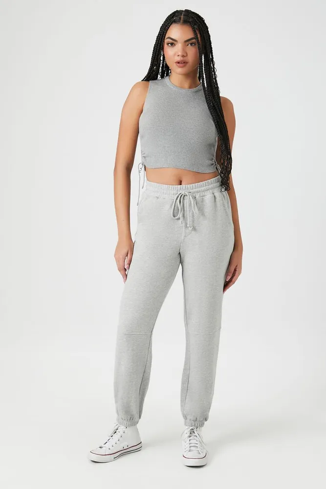 Forever 21 Women's French Terry Drawstring Joggers in Heather Grey Small