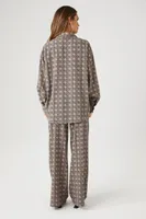 Women's Abstract Print Shirt & Pants Set in Taupe/Black Large