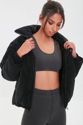 Women's Zip-Up Puffer Jacket in Black Large