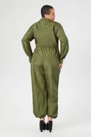 Women's Zip-Up Wide-Leg Jumpsuit in Olive, 3X