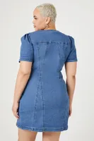 Women's Denim Lace-Up Mini Dress in Medium Denim, 1X