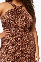 Women's Leopard Print Halter Jumpsuit in Black/Brown, 0X