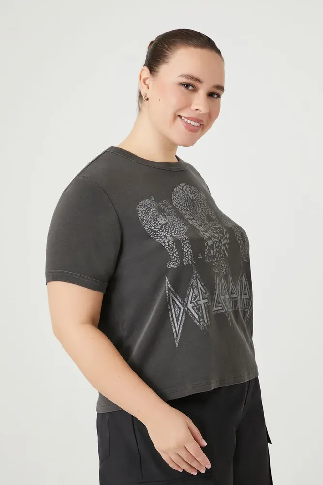 Women's Cropped Def Leppard T-Shirt in Black/White, 1X