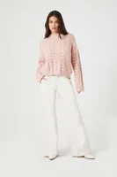 Women's Open-Knit Drop-Sleeve Sweater in Rose Small