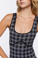 Women's Seamless Plaid Lingerie Slip in Black/Ivory Medium