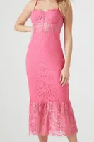 Women's Lace Bustier Cami Midi Dress in Hot Pink Small