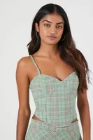 Women's Plaid Sweetheart Bustier Crop Top in Green Small