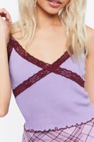 Women's Lace-Trim Lettuce-Edge Cami in Dusty Pink/Merlot, M/L