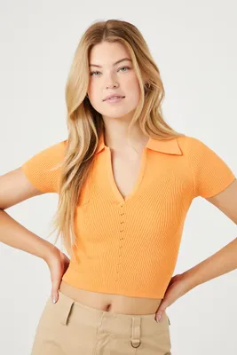 Women's Sweater-Knit Crop Top in Cantaloupe, XL