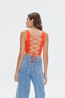 Women's Lace-Back Crop Top in Orange Large