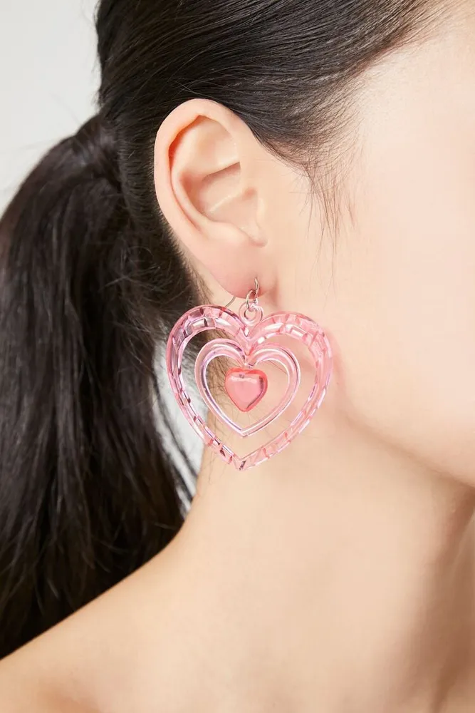 Women's Cutout Heart Drop Earrings in Pink