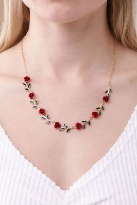Women's Rose Pendant Necklace in Gold/Red