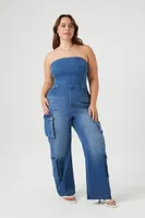 Women's Strapless Denim Jumpsuit Medium Denim,