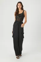 Women's Satin Cargo Drawstring Pants in Black Medium