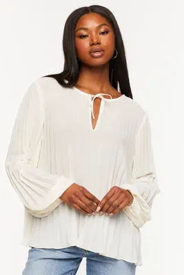 Women's Pleated Peasant-Sleeve Top in Vanilla Small